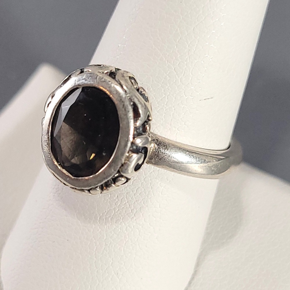 Silpada Sterling Silver Smoky Quartz Ring Womens Size 8.75 Scroll Bezel Jewelry